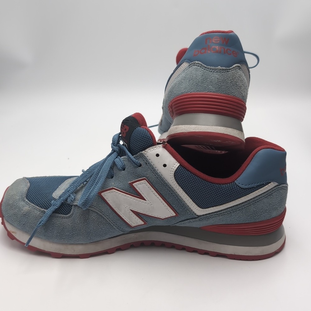 New Balance Men's 574 Classics Grey Royal Suede‎ Shoes Size 12 Red White Blue